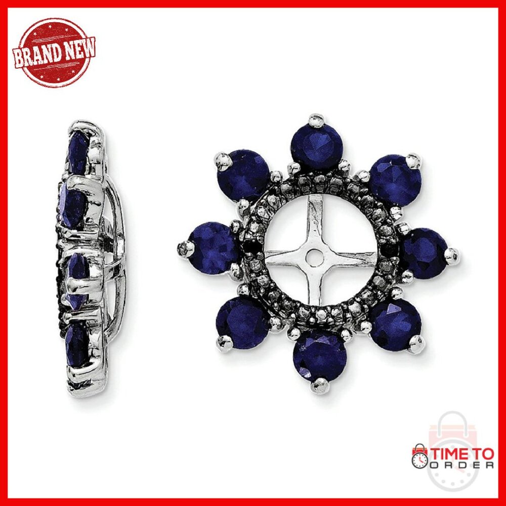 Sterling Silver Sapphire Earring Jackets, 17mm Cluster Design, Gift Ready
